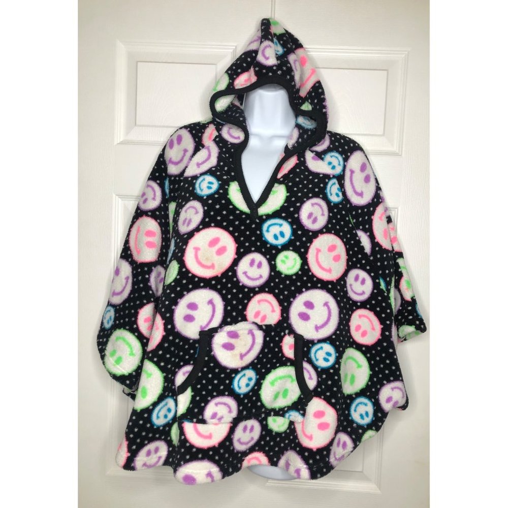 Justice fuzzy smile face poncho with hood 12/14